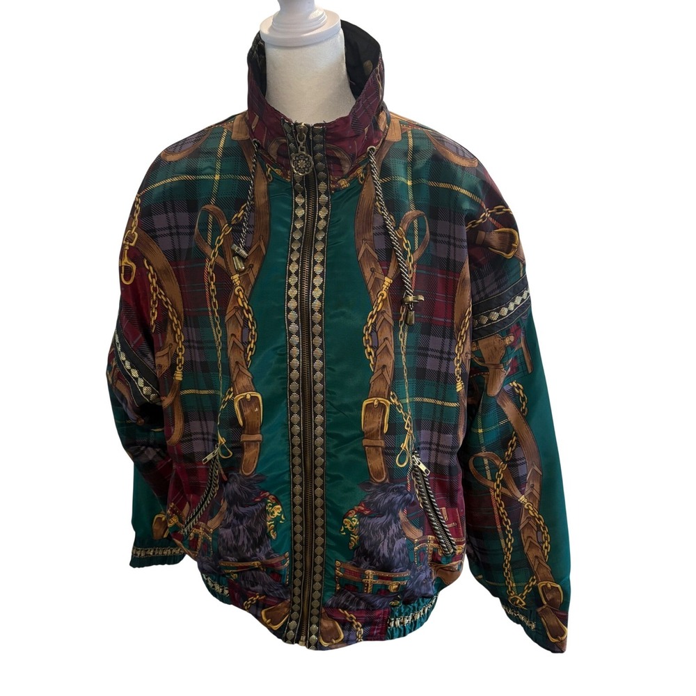 Vintage Scottie Jacket and Pants Set Teal Plaid Equestrian 80s Tracksuit Small